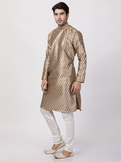 Men's Gold Cotton Silk Blend Kurta and Pyjama Set