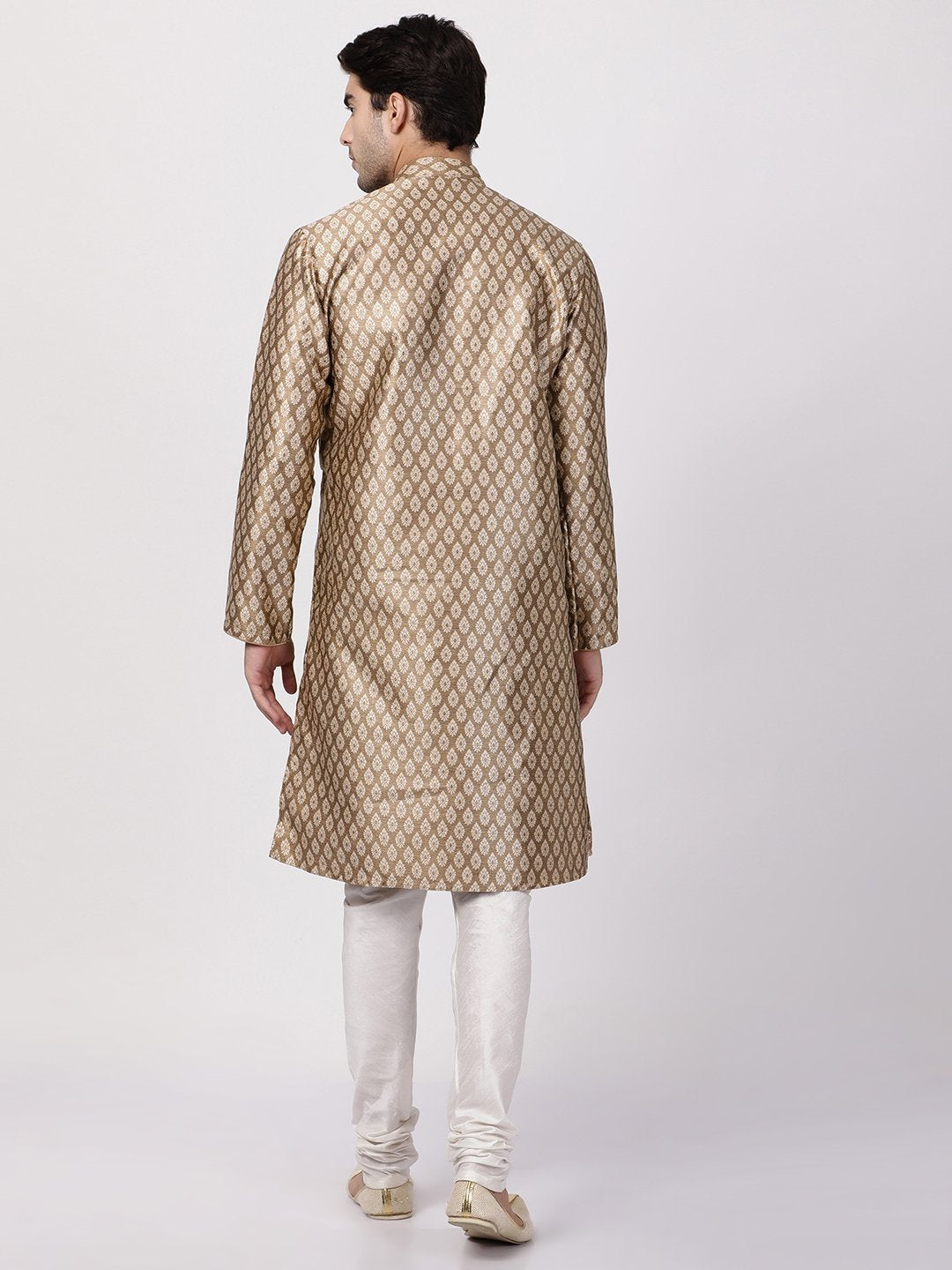 Men's Gold Cotton Silk Blend Kurta and Pyjama Set