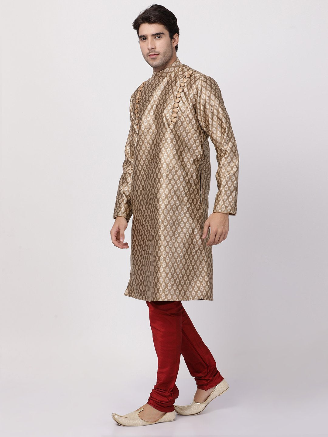 Men's Gold Cotton Silk Blend Kurta and Pyjama Set