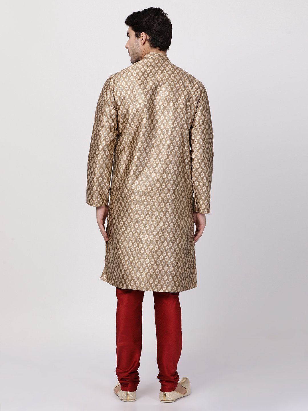 Men's Gold Cotton Silk Blend Kurta and Pyjama Set