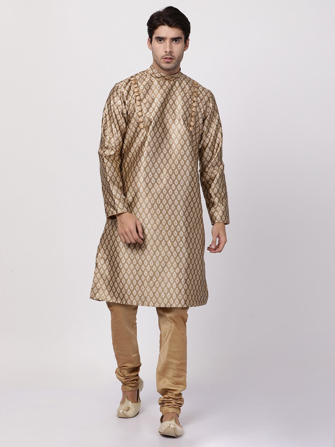 Men's Gold Cotton Silk Blend Kurta and Pyjama Set
