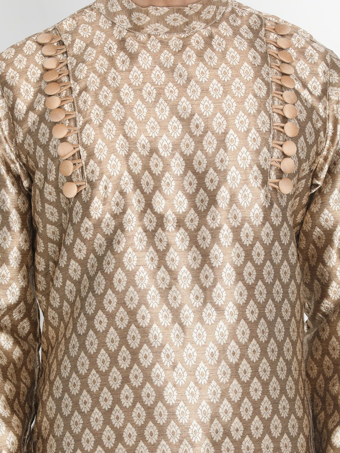 Men's Gold Cotton Silk Blend Kurta and Pyjama Set