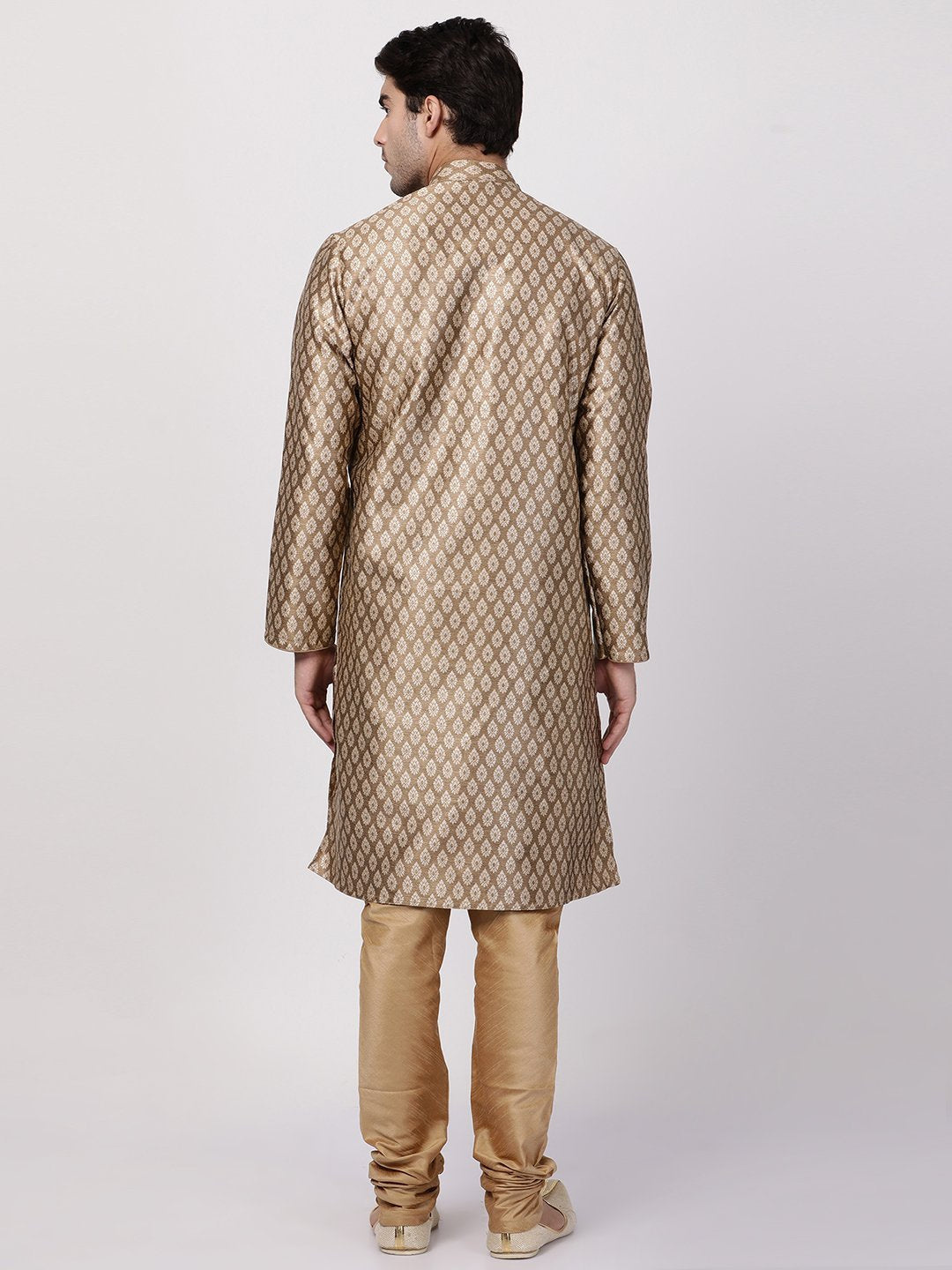 Men's Gold Cotton Silk Blend Kurta and Pyjama Set