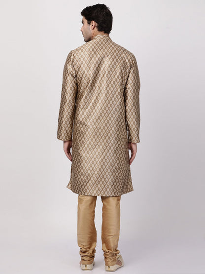 Men's Gold Cotton Silk Blend Kurta and Pyjama Set