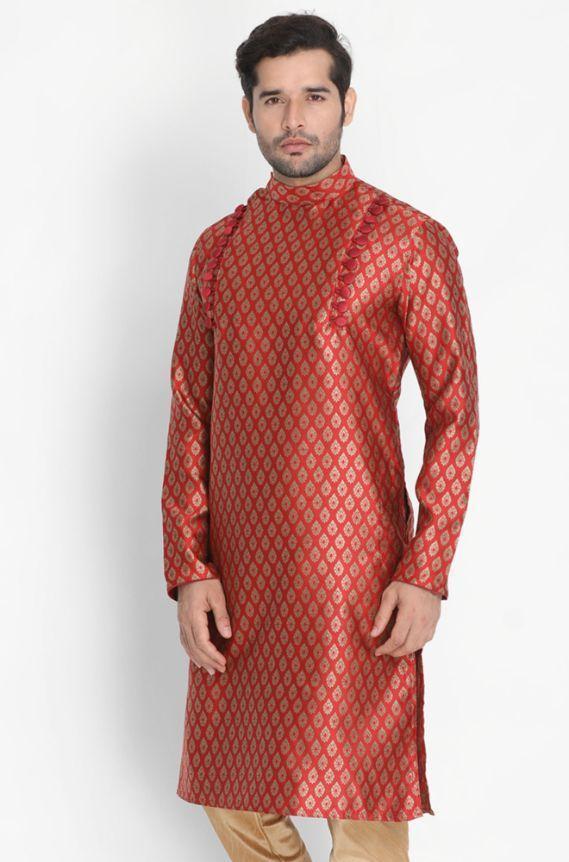 Men's Maroon Cotton Silk Blend Kurta
