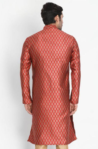 Men's Maroon Cotton Silk Blend Kurta