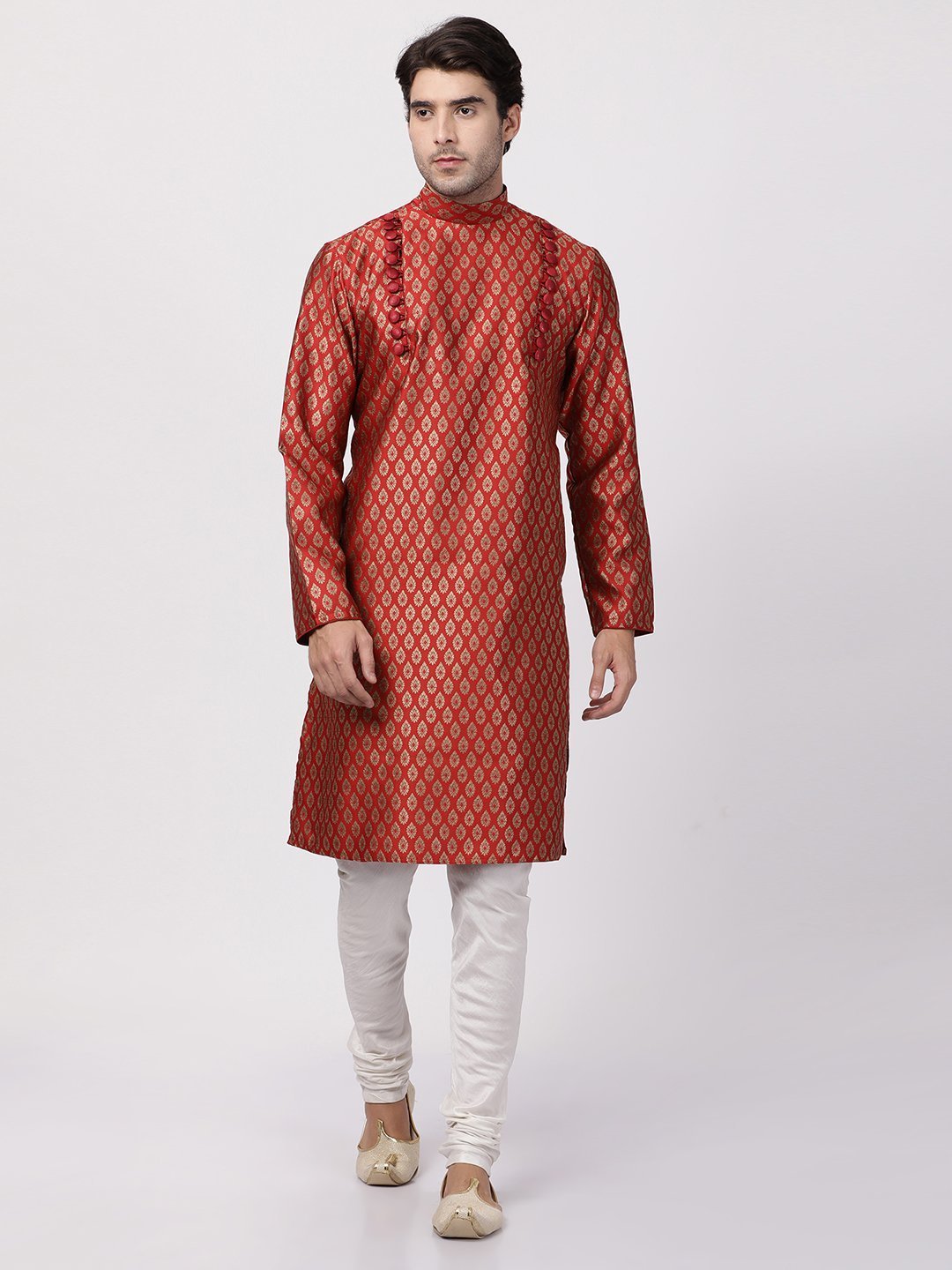 Men's Maroon Cotton Silk Blend Kurta and Pyjama Set