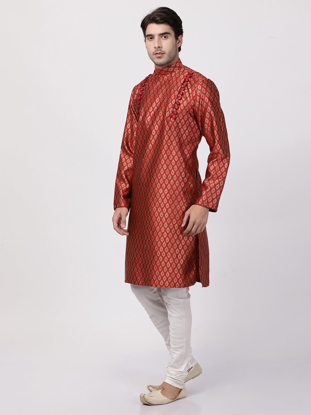 Men's Maroon Cotton Silk Blend Kurta and Pyjama Set