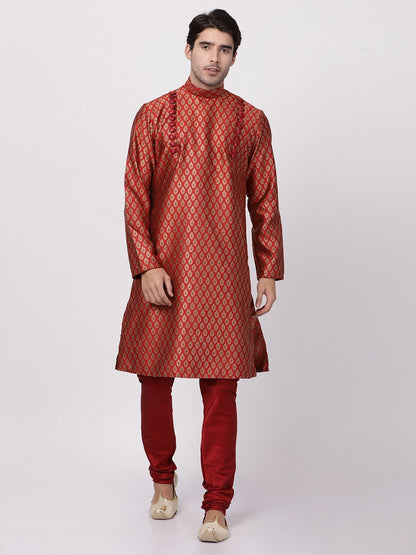 Men's Maroon Cotton Silk Blend Kurta and Pyjama Set