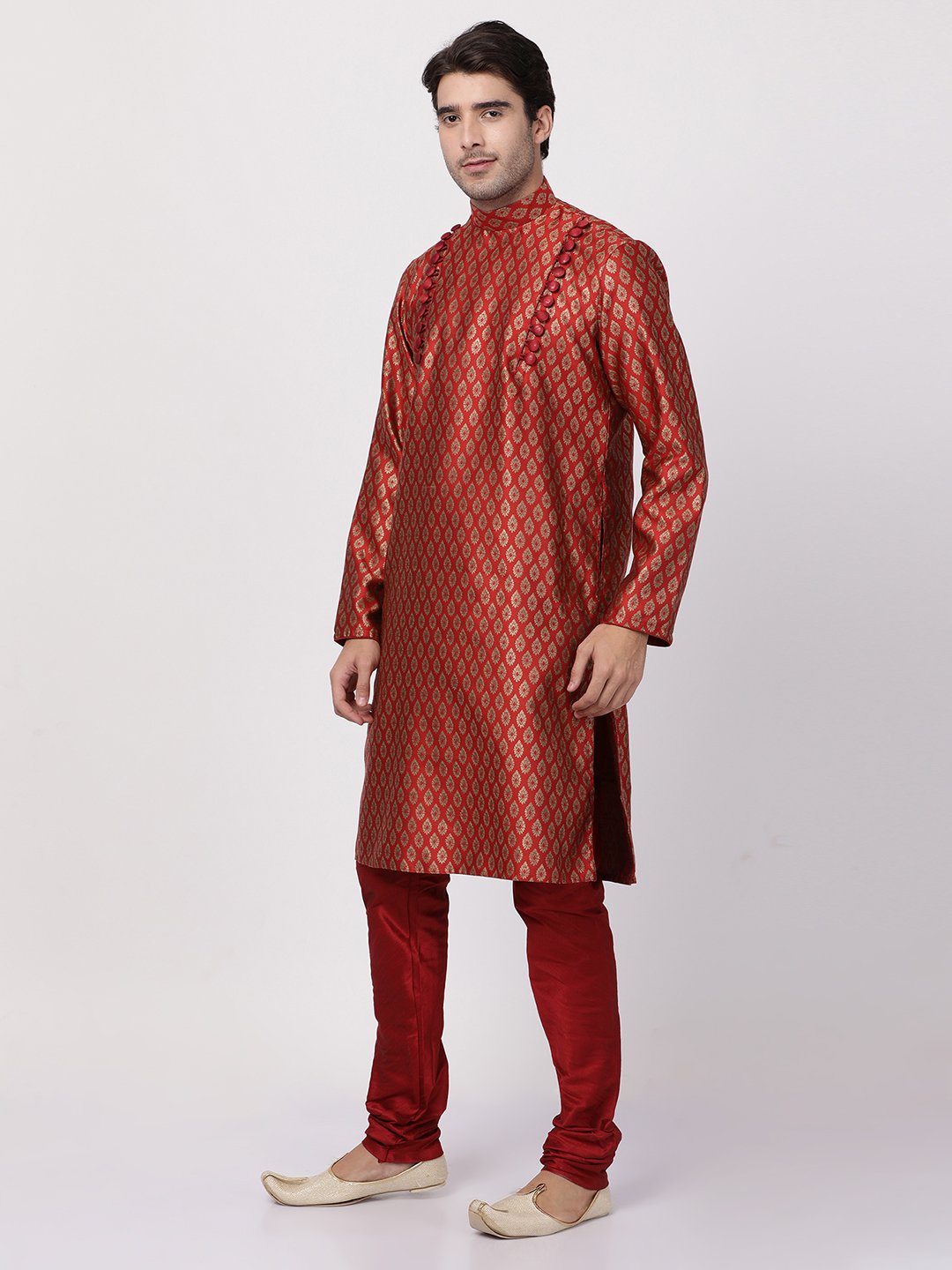 Men's Maroon Cotton Silk Blend Kurta and Pyjama Set