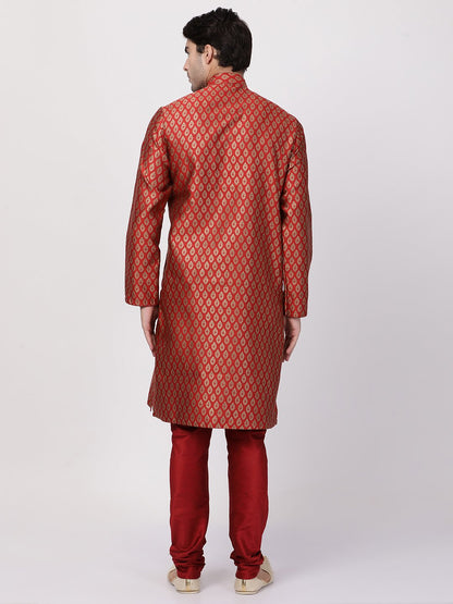 Men's Maroon Cotton Silk Blend Kurta and Pyjama Set