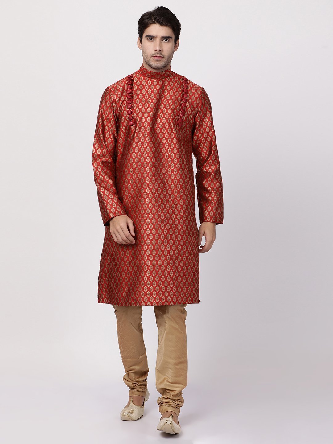 Men's Maroon Cotton Silk Blend Kurta and Pyjama Set