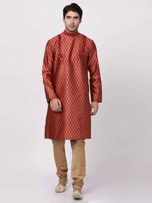 Men's Maroon Cotton Silk Blend Kurta and Pyjama Set