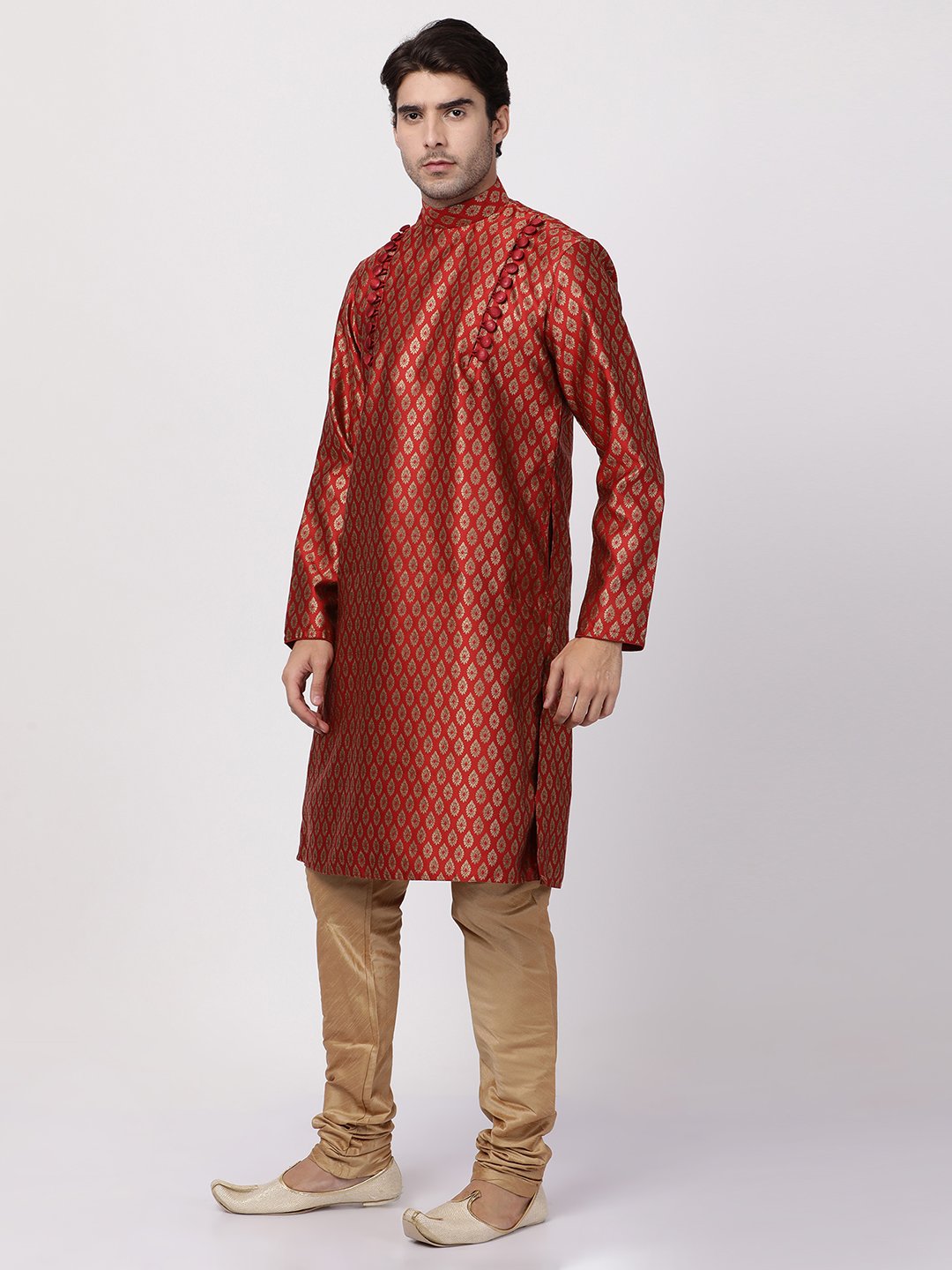 Men's Maroon Cotton Silk Blend Kurta and Pyjama Set