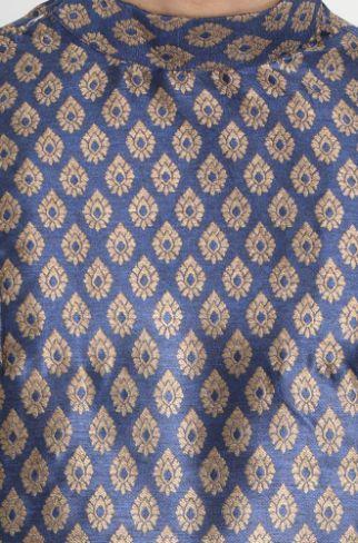 Men's Dark Blue Cotton Silk Blend Kurta