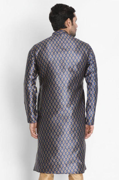 Men's Dark Blue Cotton Silk Blend Kurta
