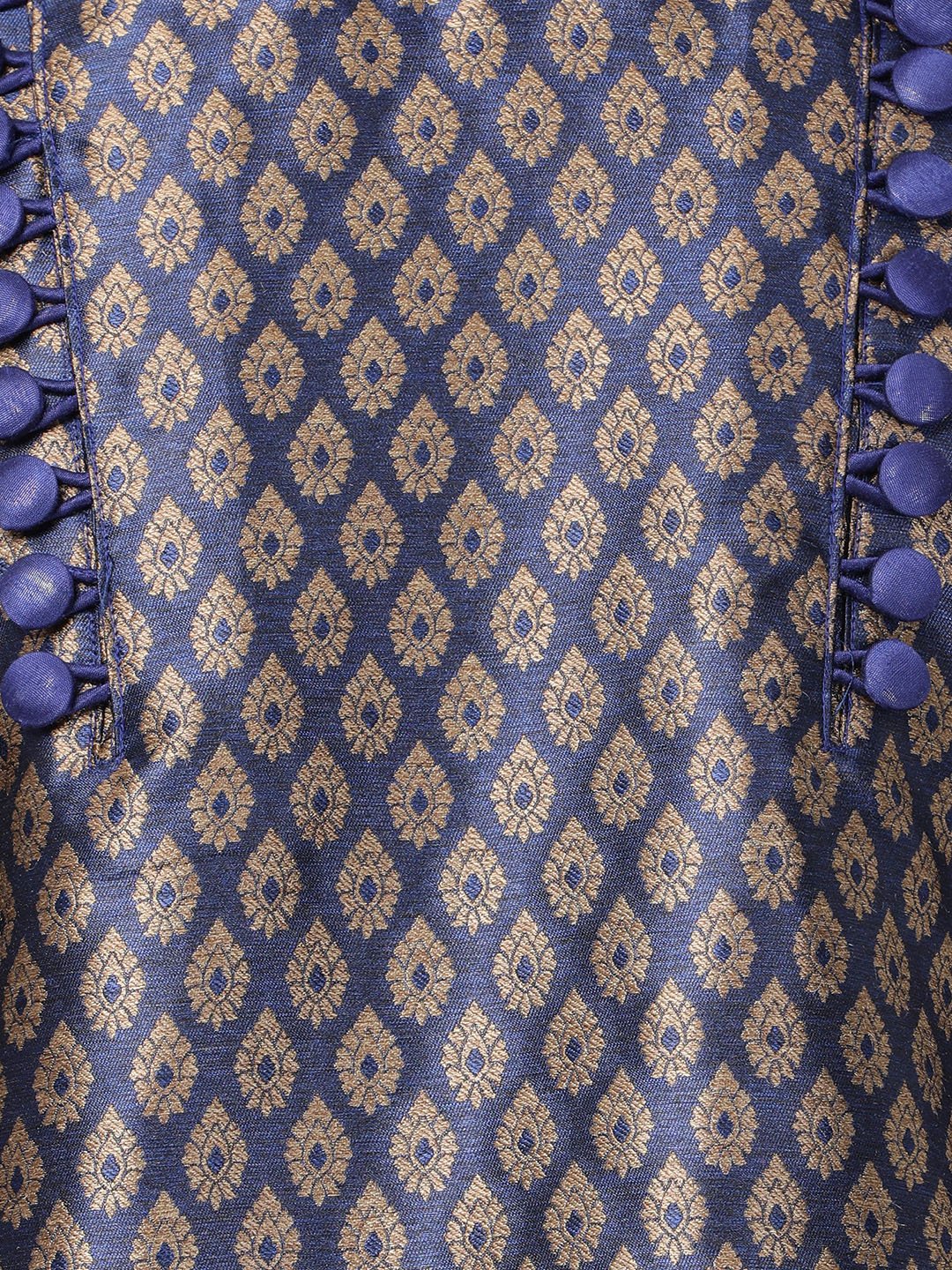 Men's Dark Blue Cotton Silk Blend Kurta and Pyjama Set