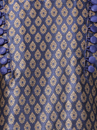 Men's Dark Blue Cotton Silk Blend Kurta and Pyjama Set
