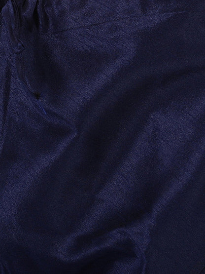 Men's Dark Blue Cotton Silk Blend Kurta and Pyjama Set