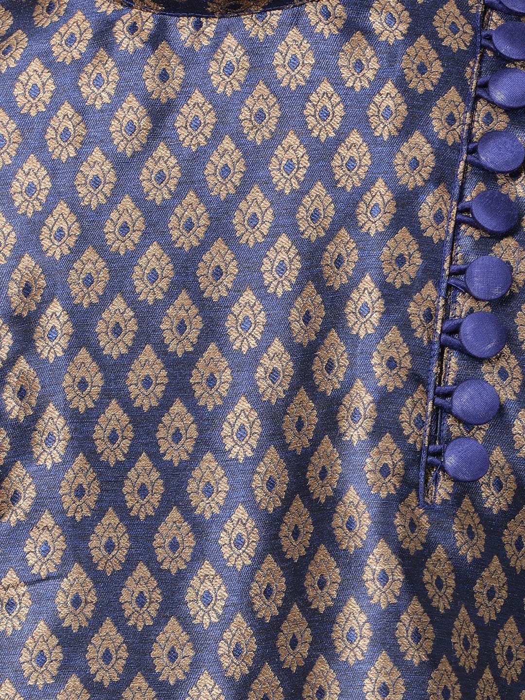 Men's Dark Blue Cotton Silk Blend Kurta and Pyjama Set