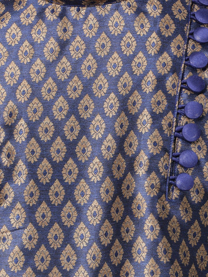 Men's Dark Blue Cotton Silk Blend Kurta and Pyjama Set