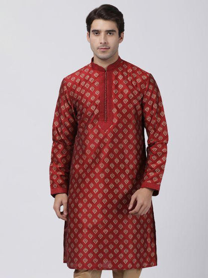 Men's Maroon Cotton Silk Blend Kurta