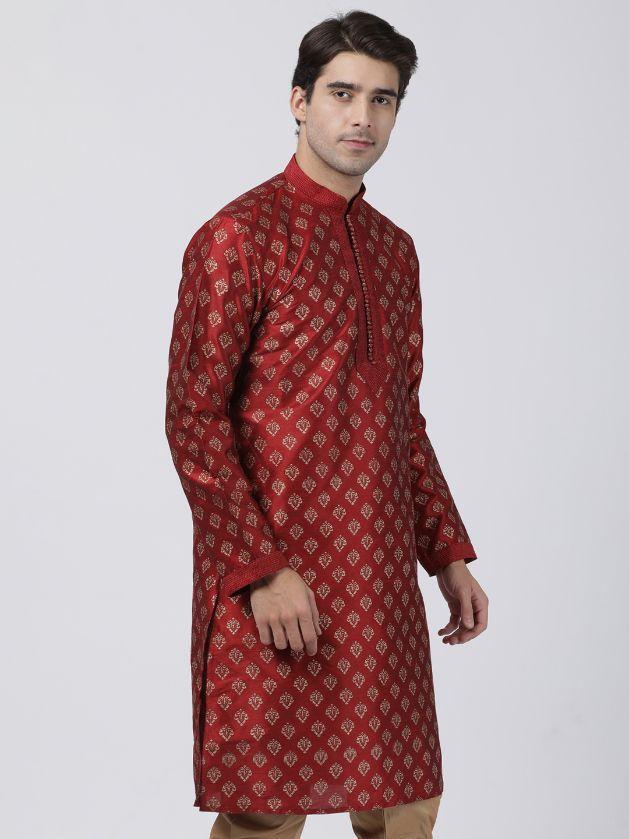 Men's Maroon Cotton Silk Blend Kurta