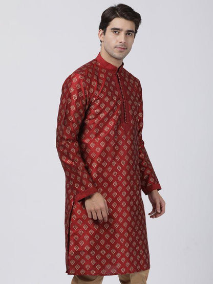 Men's Maroon Cotton Silk Blend Kurta
