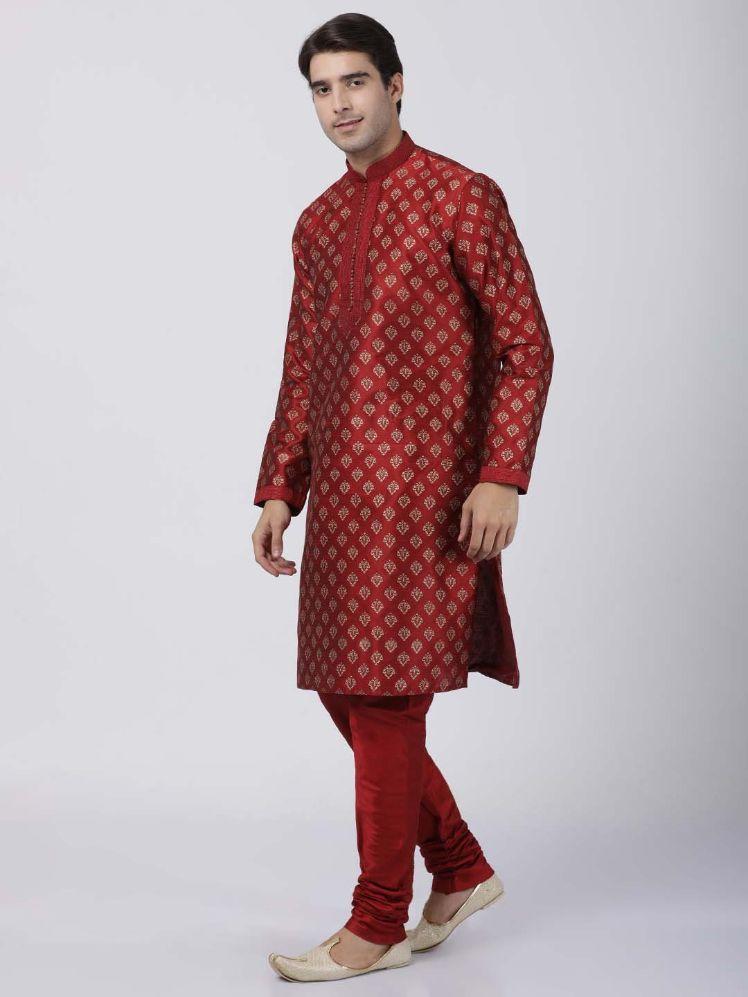 Men's Maroon Cotton Silk Blend Kurta and Pyjama Set