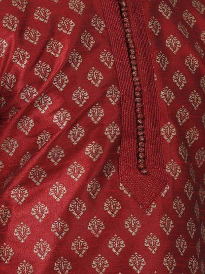 Men's Maroon Cotton Silk Blend Kurta and Pyjama Set