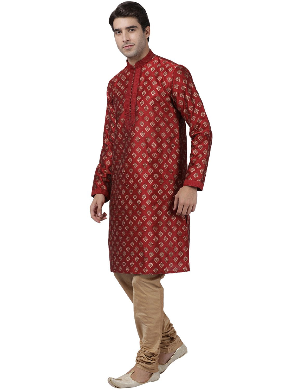 Men's Maroon Cotton Silk Blend Kurta and Pyjama Set