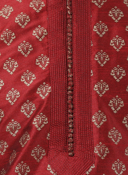 Men's Maroon Cotton Silk Blend Kurta and Pyjama Set