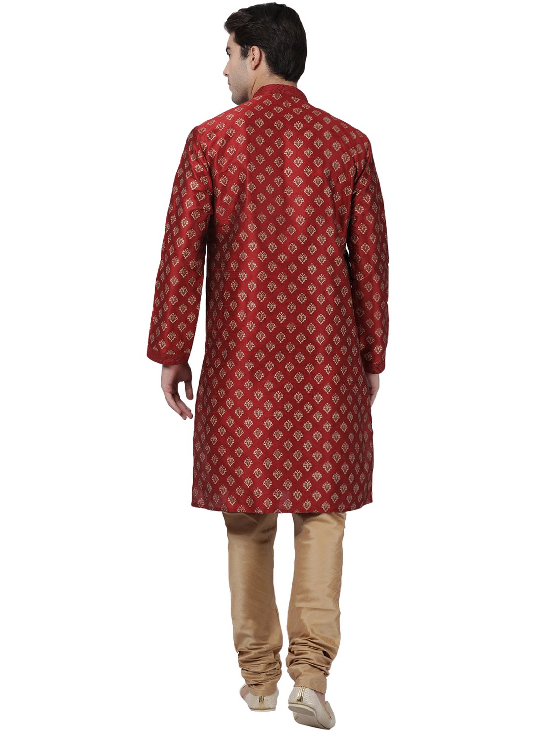 Men's Maroon Cotton Silk Blend Kurta and Pyjama Set
