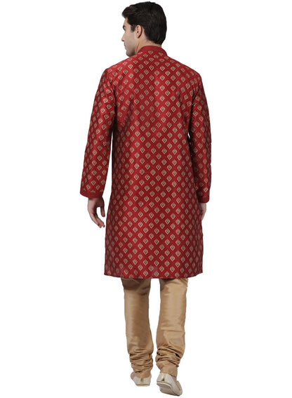 Men's Maroon Cotton Silk Blend Kurta and Pyjama Set