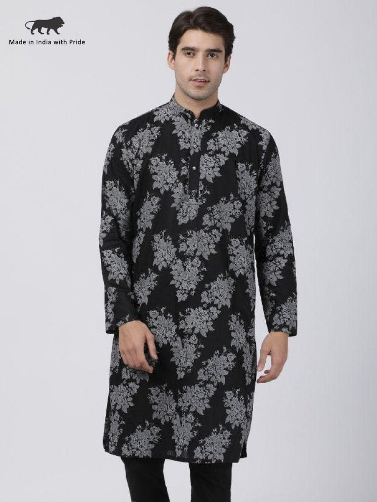 Men's Black Cotton Kurta