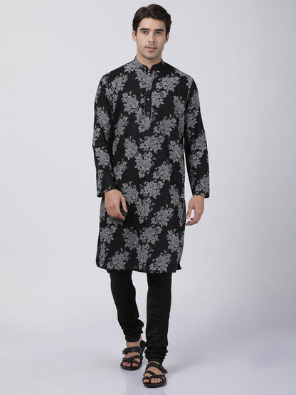 Men's Black Cotton Kurta and Pyjama Set