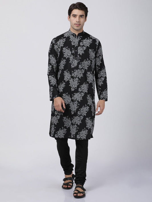 Men's Black Cotton Kurta and Pyjama Set
