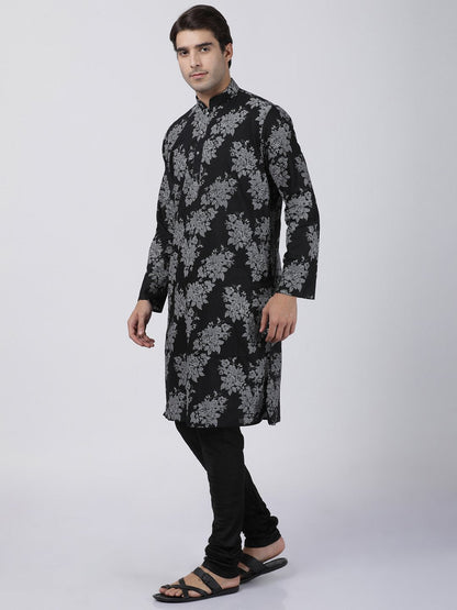 Men's Black Cotton Kurta and Pyjama Set