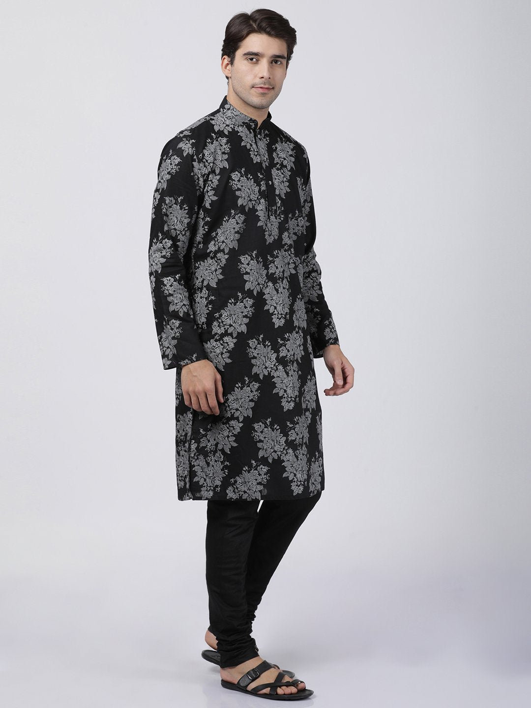 Men's Black Cotton Kurta and Pyjama Set