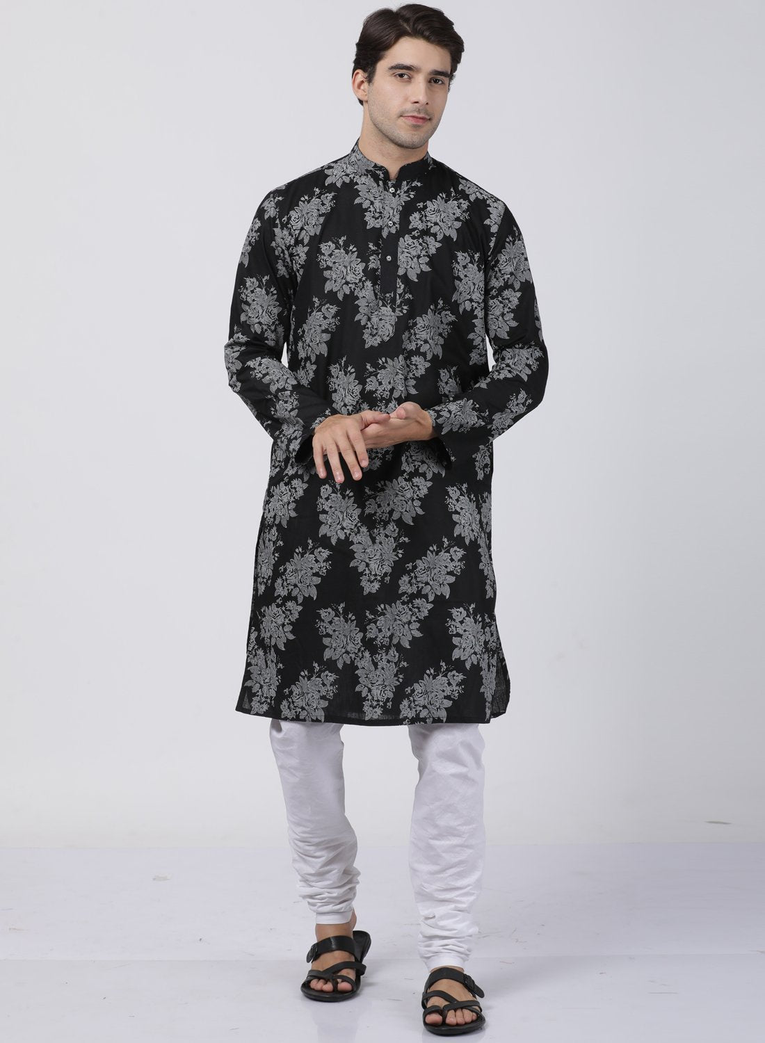 Men's Black Cotton Kurta and Pyjama Set
