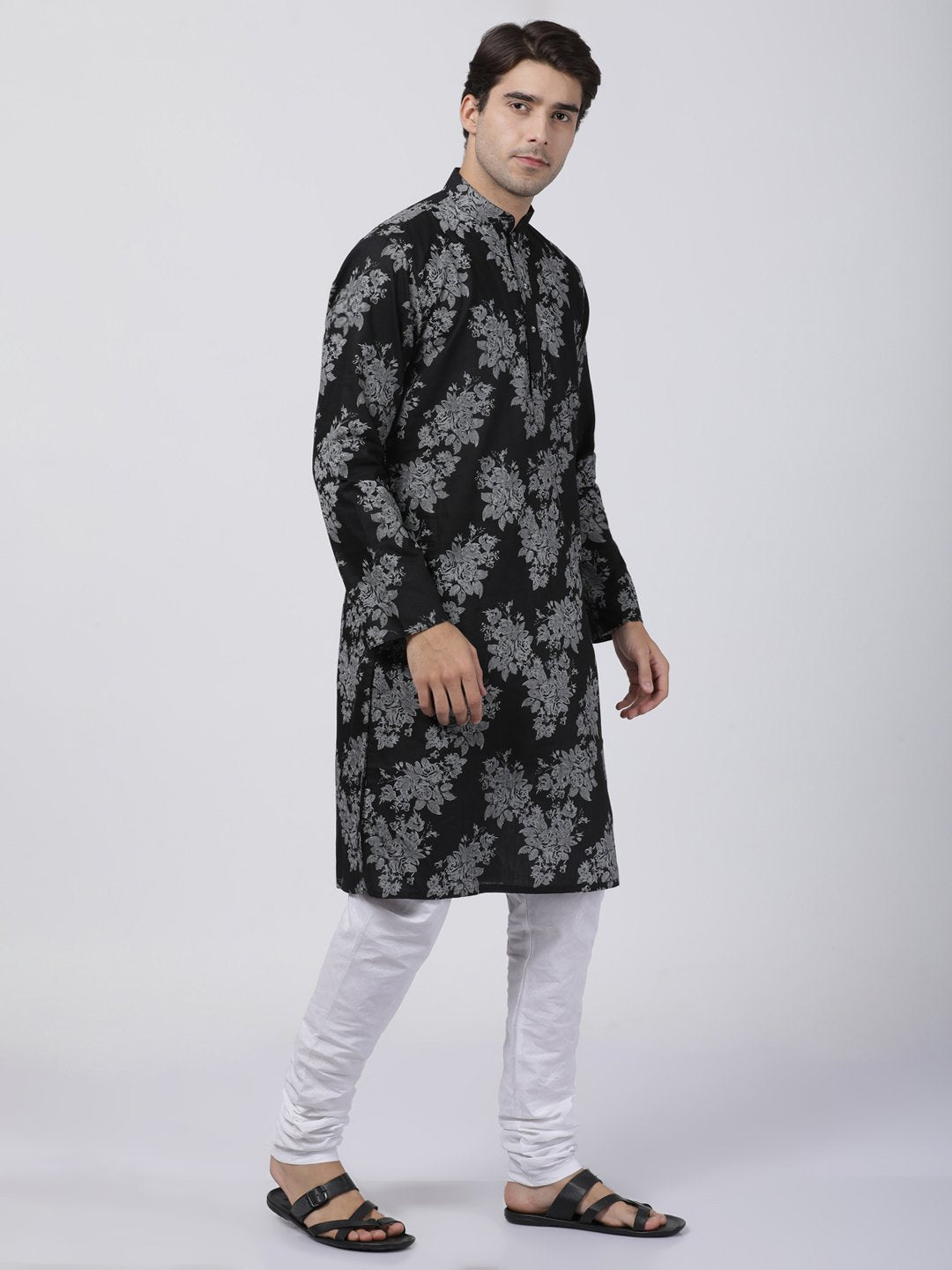 Men's Black Cotton Kurta and Pyjama Set