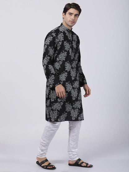 Men's Black Cotton Kurta and Pyjama Set
