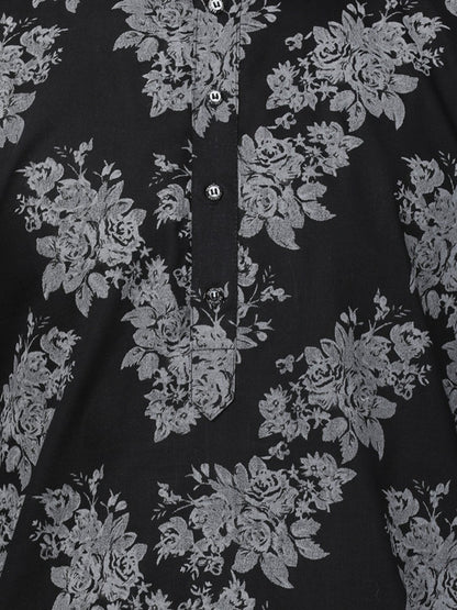 Men's Black Cotton Kurta and Pyjama Set