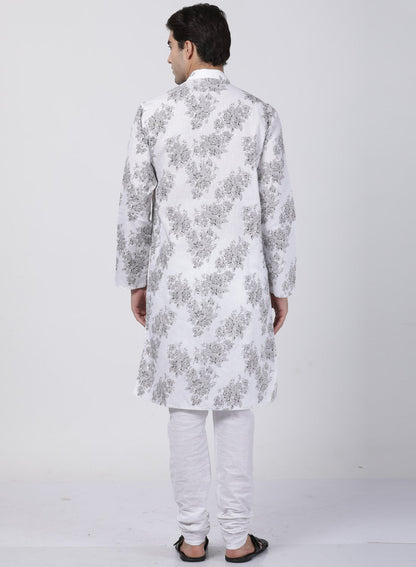 Men's White Cotton Kurta and Pyjama Set