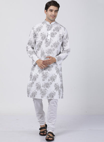Men's White Cotton Kurta and Pyjama Set