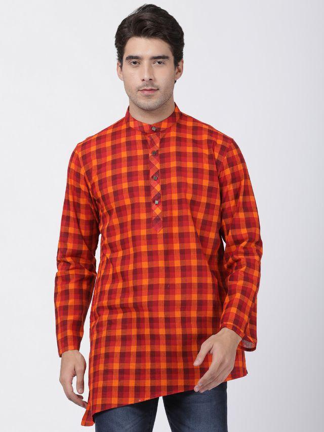 Men's Red Pure Cotton Kurta