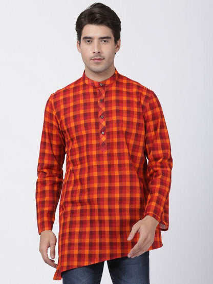 Men's Red Pure Cotton Kurta