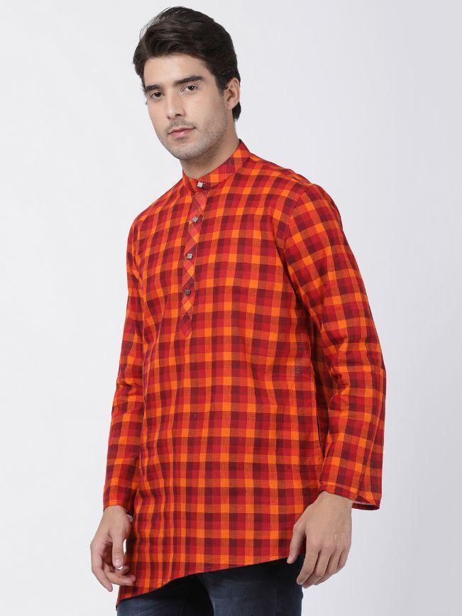 Men's Red Pure Cotton Kurta