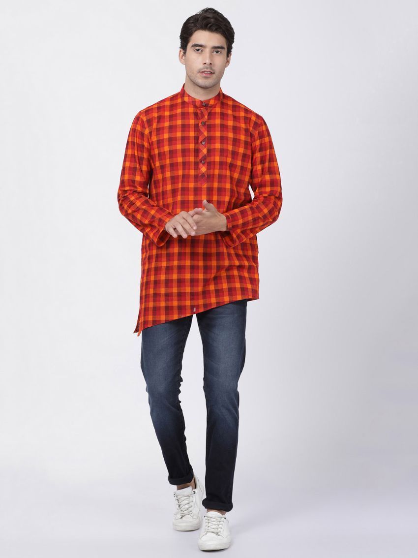 Men's Red Pure Cotton Kurta