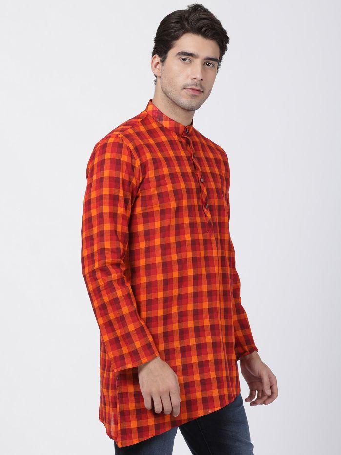 Men's Red Pure Cotton Kurta